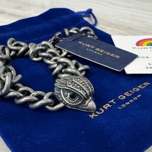 Kurt Geiger Chain Necklace Eagle Curb Chain Collar Silver Tone Brass NWT